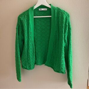 Kelly green crocheted cardigan sweater
